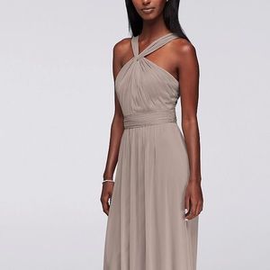 David’s bridal y-neck prom dress in taupe